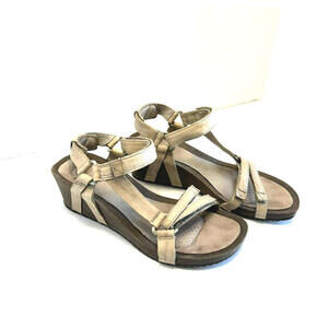 Teva Ventura Women's Beige Leather Strappy Shoes Cork Wedge Sandals Size US 7